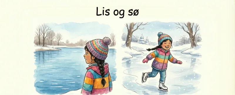 En pige i farvet jakke løber på skøjter på en frossen sø.